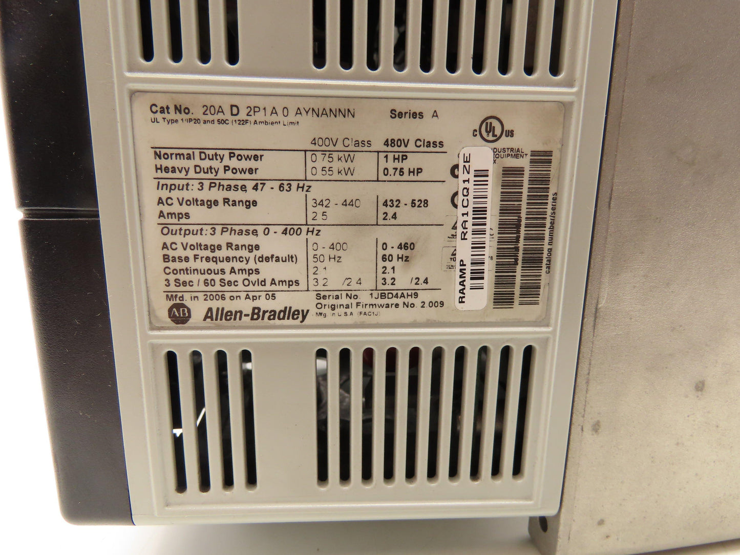 Allen Bradley 20AD2P1A0AYNANNN PowerFlex 70 Variable AC Drive VFD 1Hp 480V 3PH