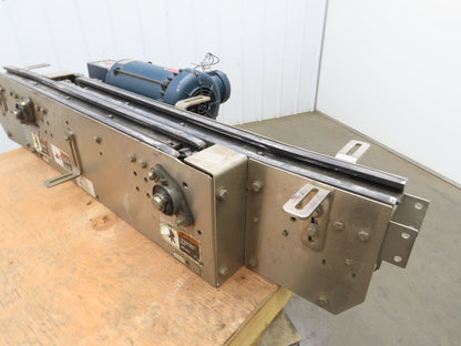 Arrowhead 3.25" Tabletop Stainless Bottle Conveyor 2-Belt Transfer 54" Drive 3PH
