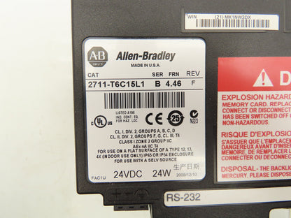 Allen Bradley 2711-T6C15L1 PanelView 600 Touch Screen PLC HMI SER B Frn 4.46