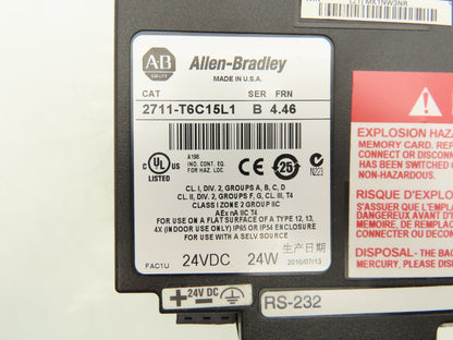Allen Bradley 2711-T6C15L1 PanelView 600 Touch Screen PLC HMI SER B Frn 4.46