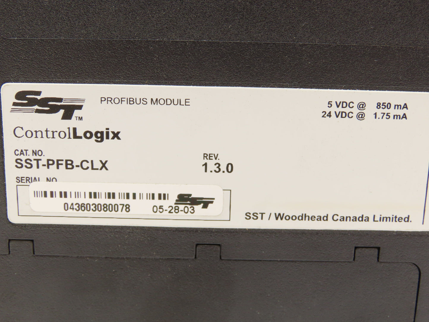 Woodhead SST-PFB-CLX ControlLogix Profibus Scanner Rev 1.3.0