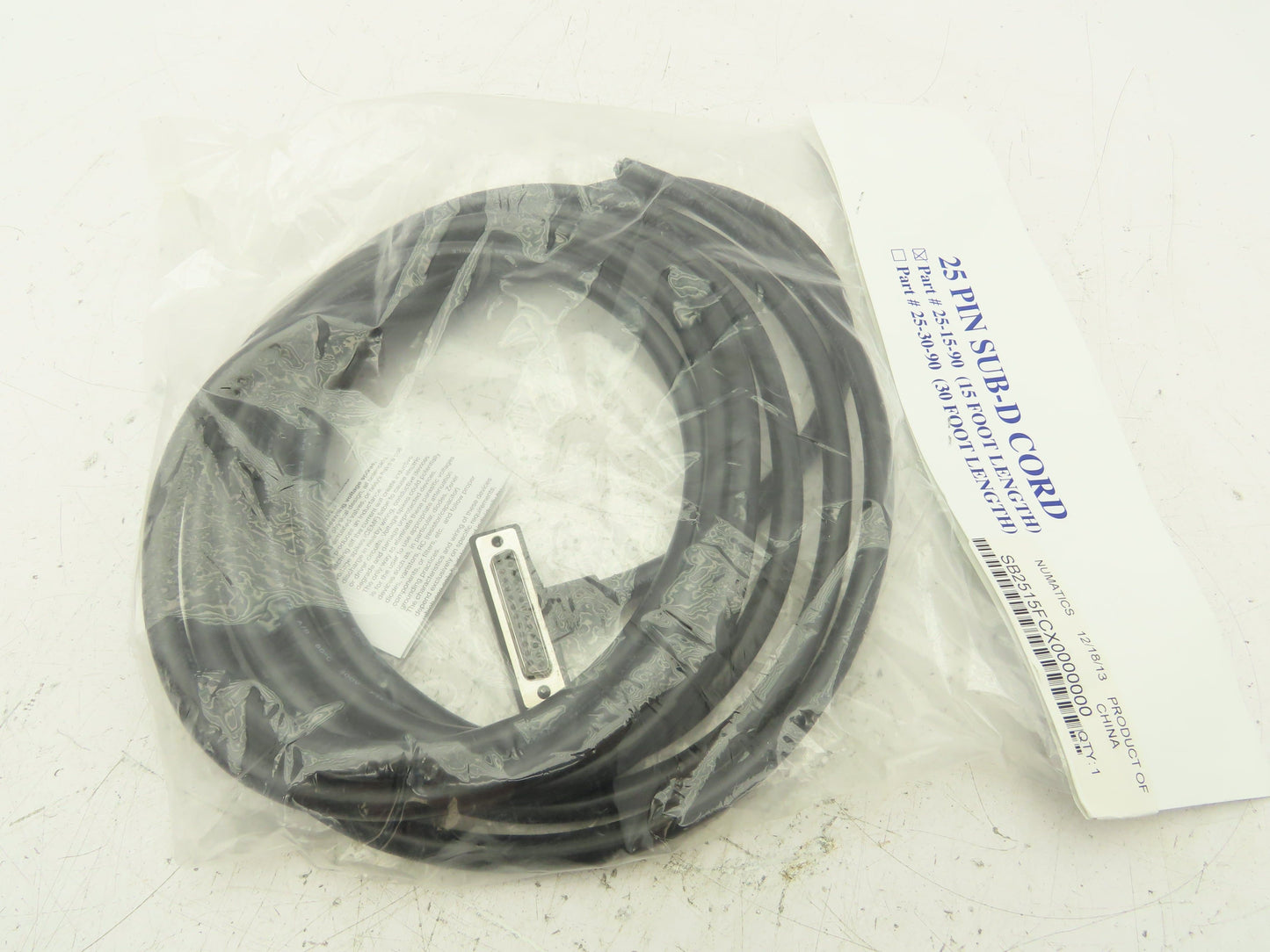 Numatics 25-15-90 Manifold Cordset 25-Pin Sub-D Female Elbow 15' Cord