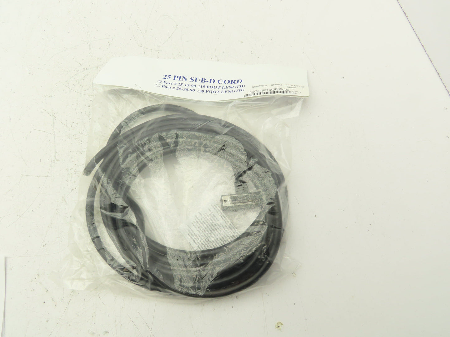 Numatics 25-15-90 Manifold Cordset 25-Pin Sub-D Female Elbow 15' Cord