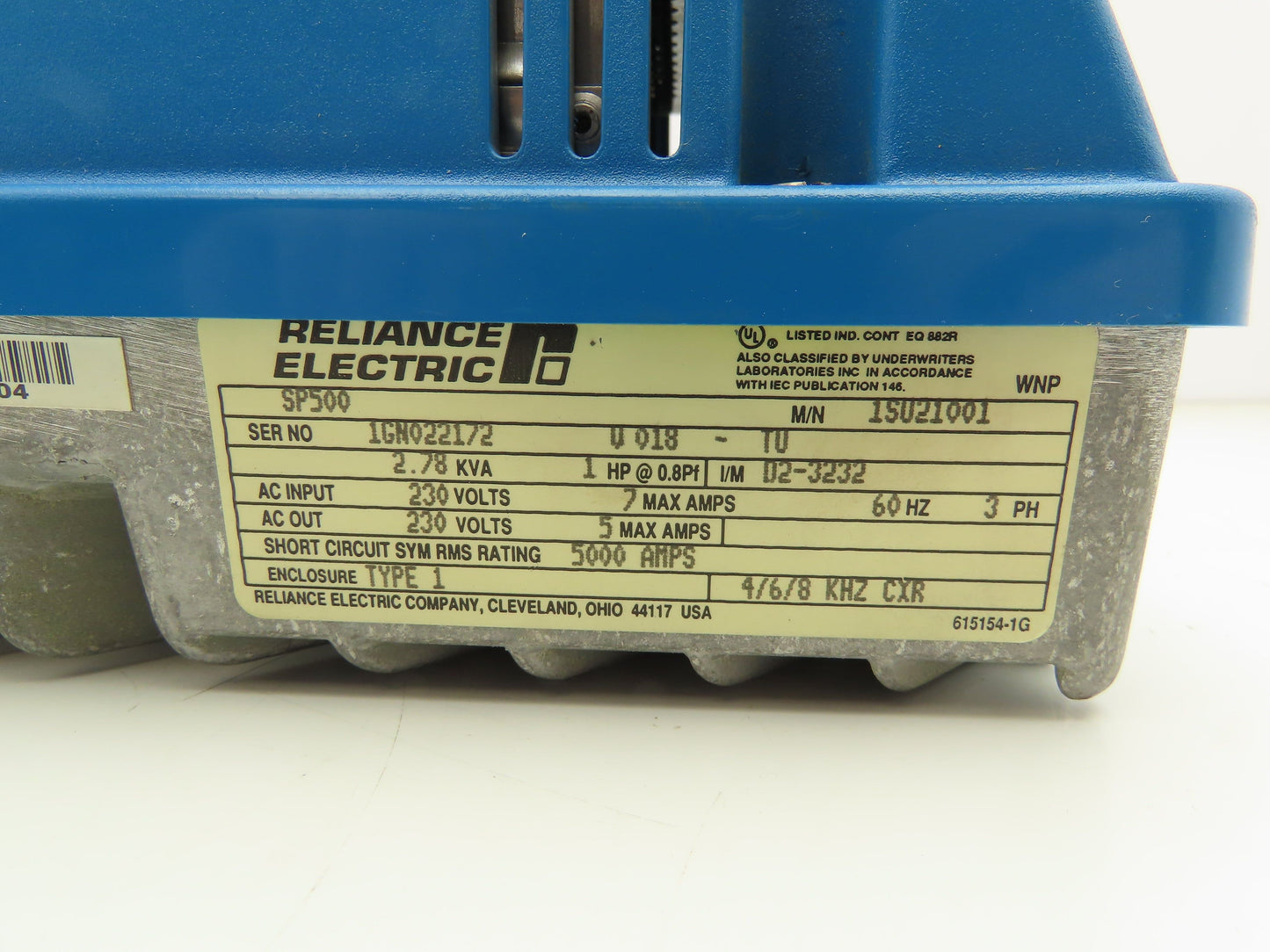 Reliance Electric SP500 VS Variable Speed AC Drive 1HP 230V 3PH -Parts or Repair
