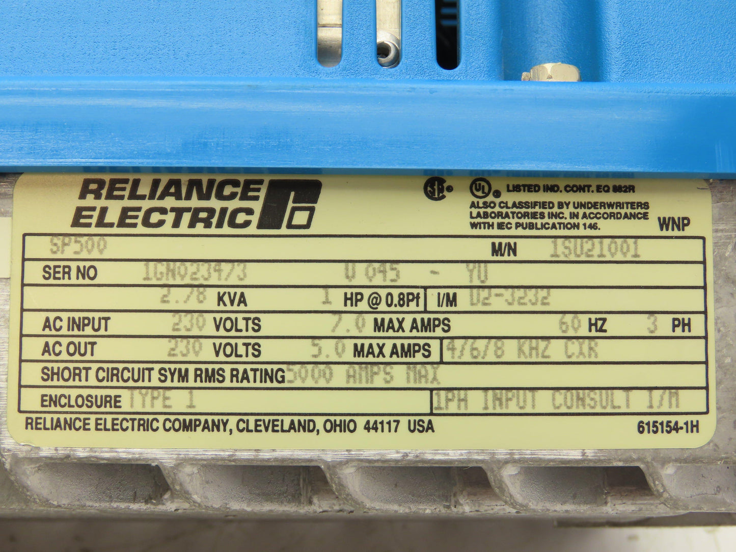 Reliance Electric SP500 VS Variable Speed AC Drive 1HP 7A 230V 3PH 1SU21001