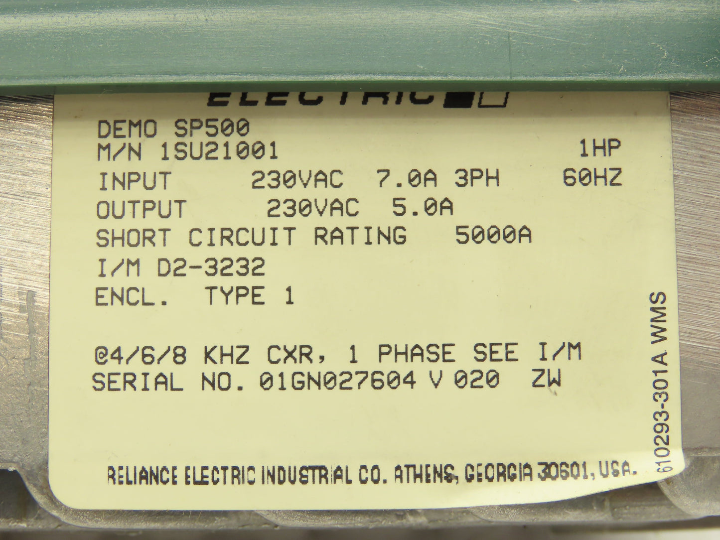 Reliance Electric SP500 VS Variable Speed AC Drive 1HP 7A 230V 3PH 1SU21001