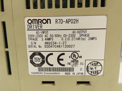 Omron R7D-AP02H AC Servo Drive 230V 0.2kW 1PH Input 3PH Out