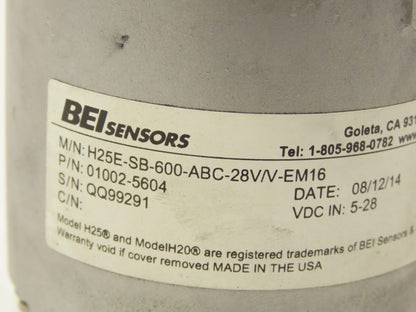 BEI Sensors H25E-SB-600-ABC-28V/V-EM16 Industrial Rotary Encoder 3/8" Shaft