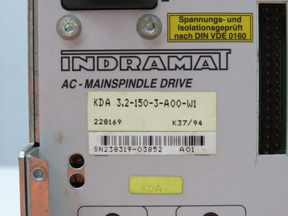 Indramat KDA 3.2-150-3-A00-W1 AC Main Servo Spindle Drive 150A 300V