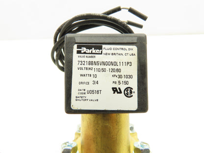 Parker 73218BN5VN00N0L111P3 Skinner 2-Way NC Solenoid Valve 3/4" NPT 120V