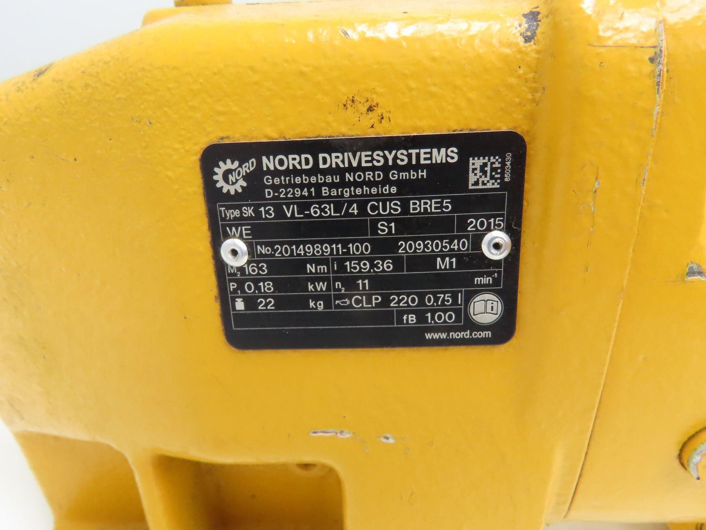 Nord SK 63L/4 Brake Gearmotor .25Hp 230/460V 3PH 159:1 Reducer 10rpm SK13VL-63L