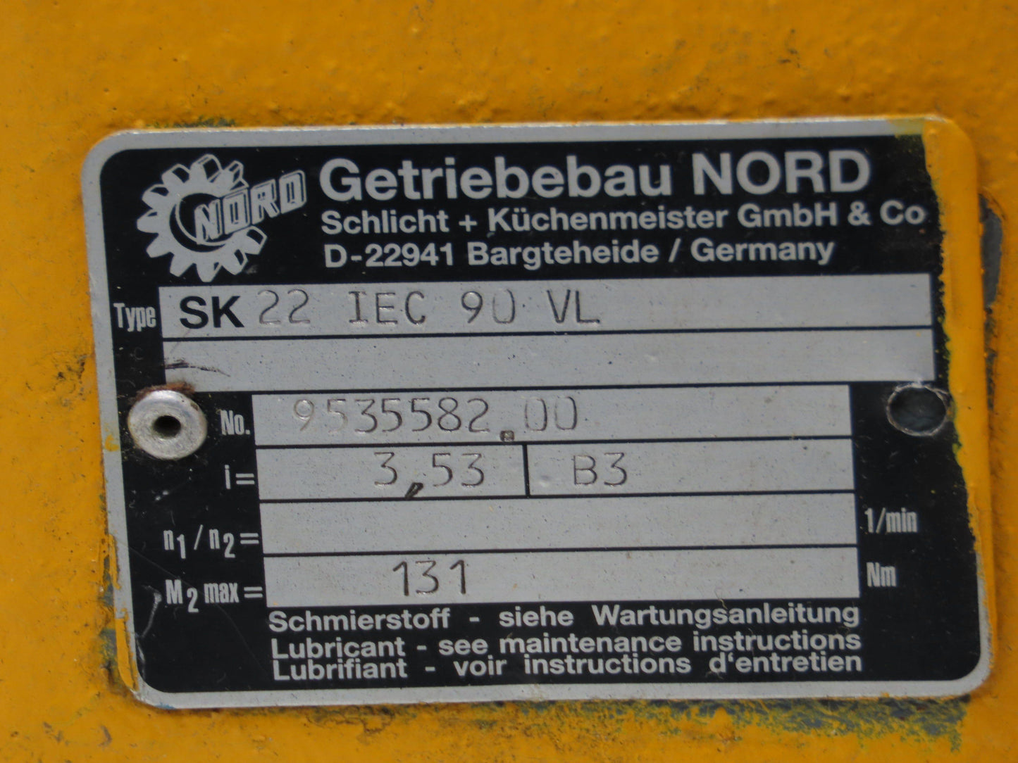 Nord SK 22 IEC 90 VL Inline Gear Reducer 3.5:1 Gearbox 30mm Output 500 RPM