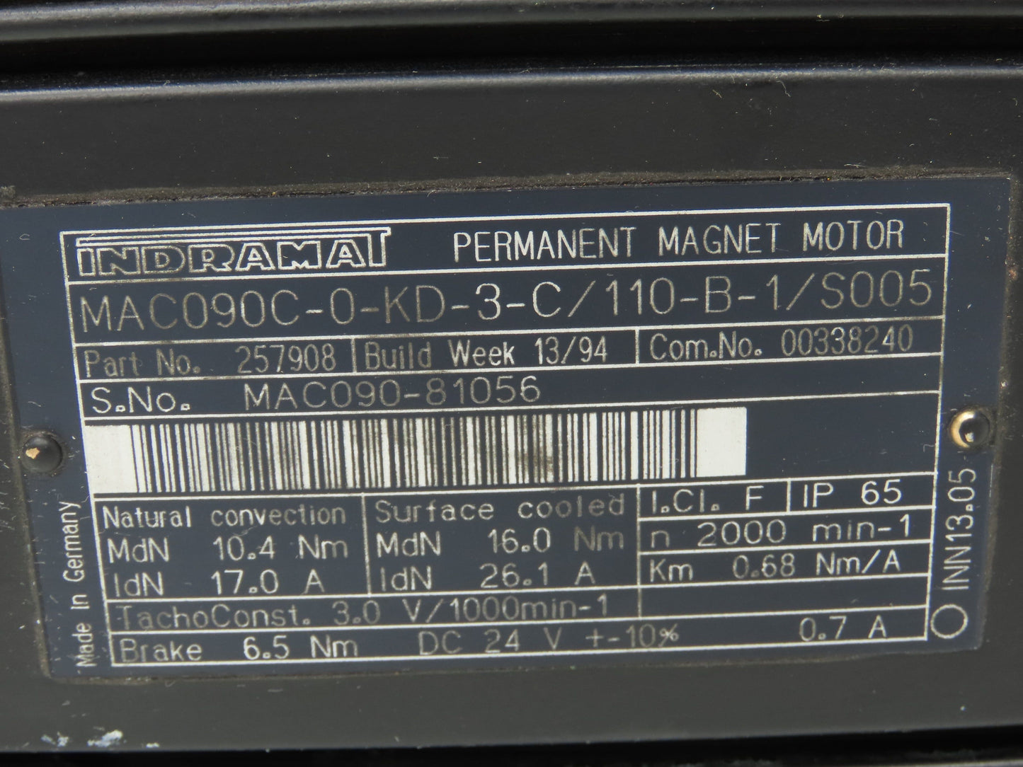 Indramat MAC09C-0-KD-3-C/110-B-1/S005 Servo Motor with Encoder RU-1000-105/L2