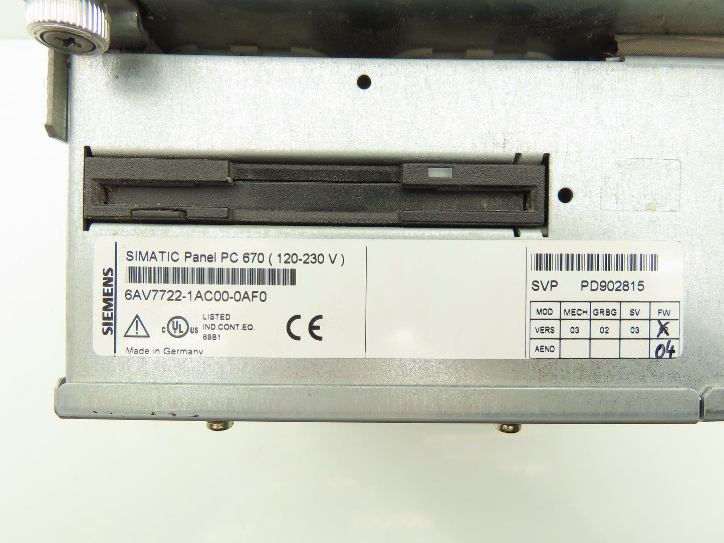 Siemens Ellex 6AV7722-1AC00 HMI Simatic PC Panel Windows Embedded 120-230V 12"