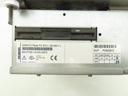Siemens Ellex 6AV7722-1AC00 HMI Simatic PC Panel Windows Embedded 120-230V 12"
