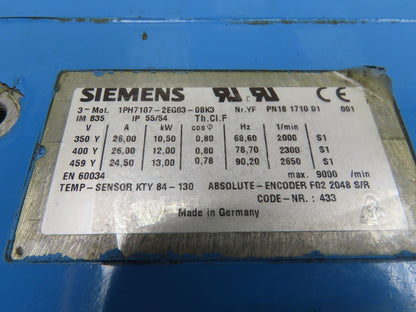 Siemens 1PH7107-2EG03-0BK3 AC Servo Motor 10-13kw 3PH  Encoder F02 2048 S/R
