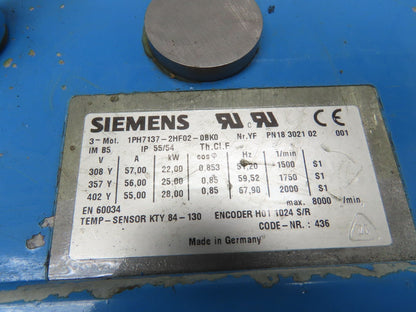 Siemens 1PH7137-2HF02-0BK0 AC Servo Motor 22-28kw 3PH Encoder H01 1024 S/R