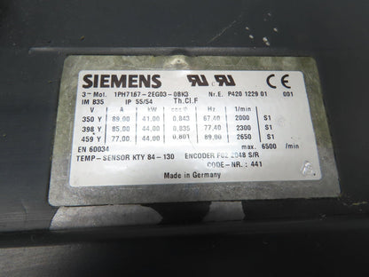 Siemens 1PH7167-2EG03-0BK3 AC Servo Motor 44kw 3PH Encoder F02 2048 S/R