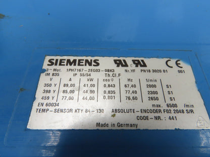 Siemens 1PH7167-2EG03-0BK3 AC Servo Motor 44kw 3PH Encoder F02 2048 S/R