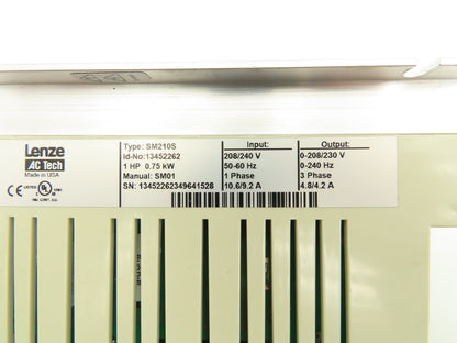 Lenze SM210S AC Tech VFD Variable Frequency Drive 1Hp 0.75kw 240V 1Ph Input