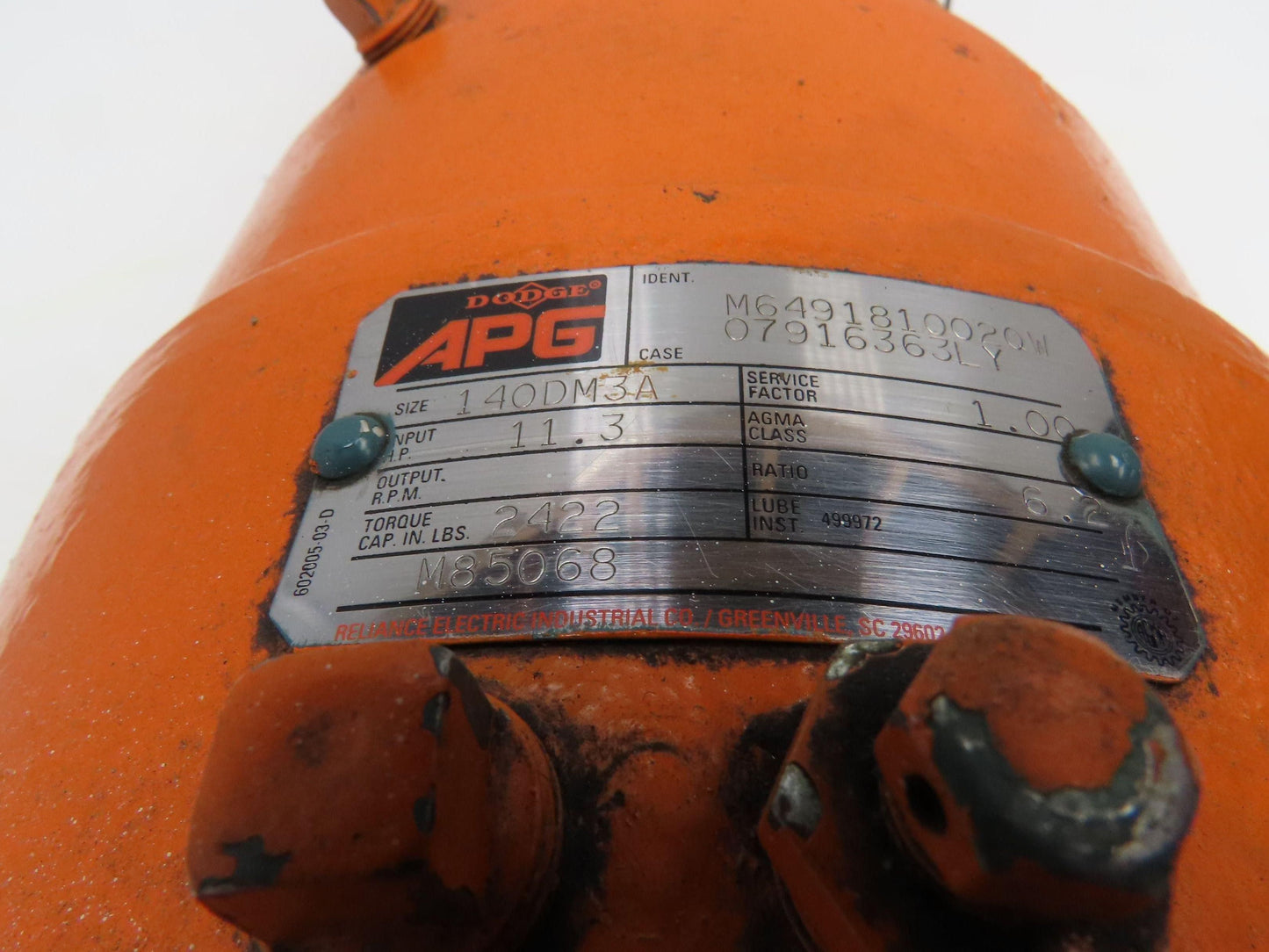 Reliance/Dodge APG 140DM3A Gearmotor 282rpm 6.2:1 Reducer 2Hp 230/460V 3PH 145TC