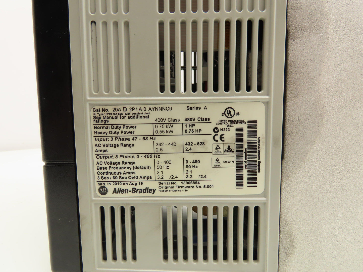 Allen Bradley 20AD2P1A0AYNNNC0 PowerFlex 70 Variable AC Drive VFD 1Hp 480V 3PH