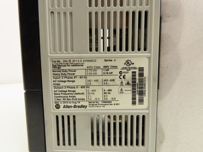 Allen Bradley 20AD2P1A0AYNNNC0 PowerFlex 70 Variable AC Drive VFD 1Hp 480V 3PH