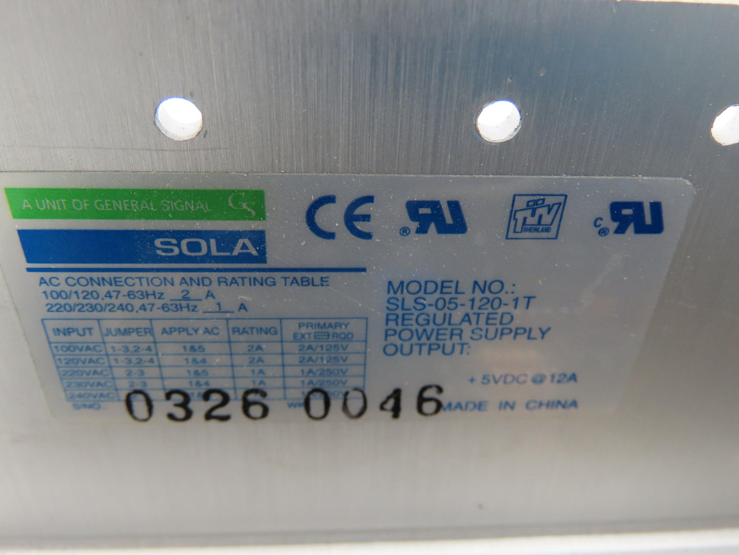 Sola SLS-05-120-1T Open Frame Power Supply Module 120/240V 5V 12A