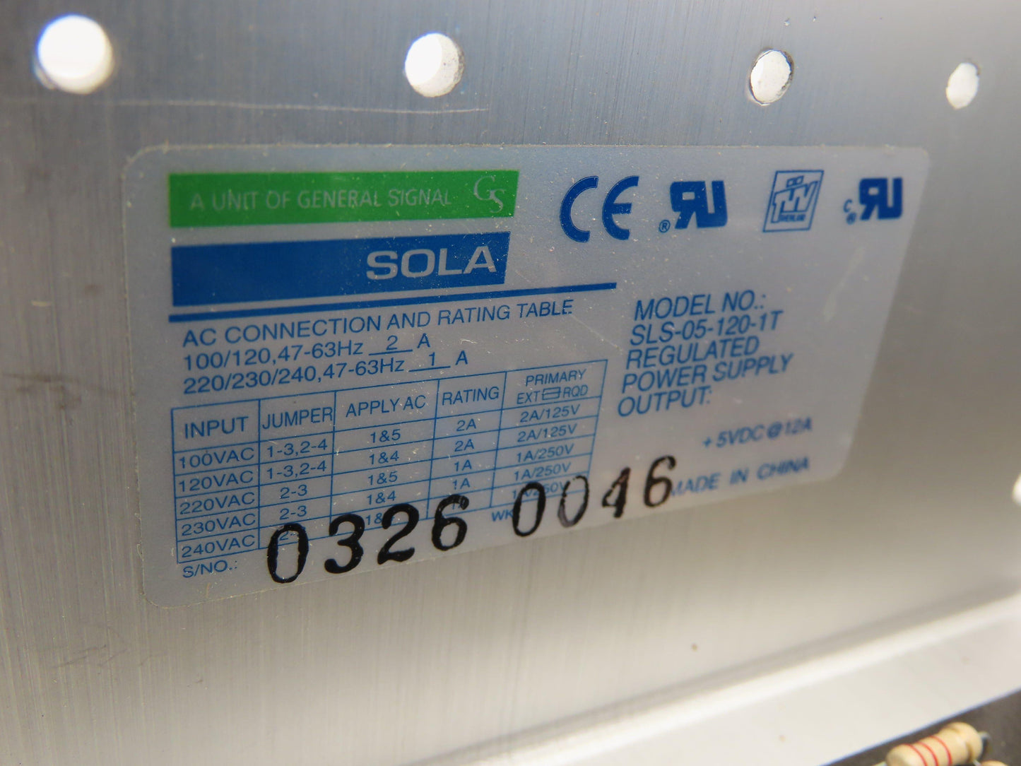 Sola SLS-05-120-1T Open Frame Power Supply Module 120/240V 5V 12A