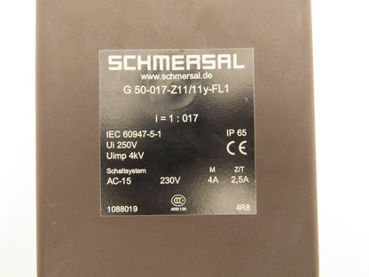 Schmersal G 50-017-Z11/11Y-FL1 Safety Gear-Switch 17:1 Ratio 12mm Shaft 250V