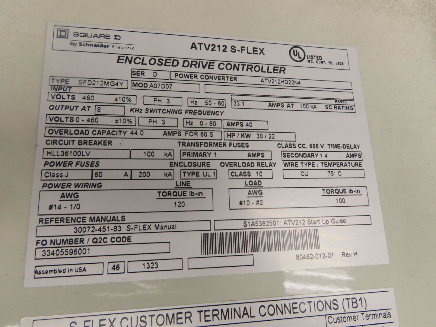 Square D ATV212 Schneider S-Flex Fan & Pump Drive Controller 30 Hp VFD 460V 40A