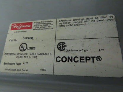 Hoffman CSD30208 Concept Electrical Enclosure Control Panel 30x20x8" Backplate