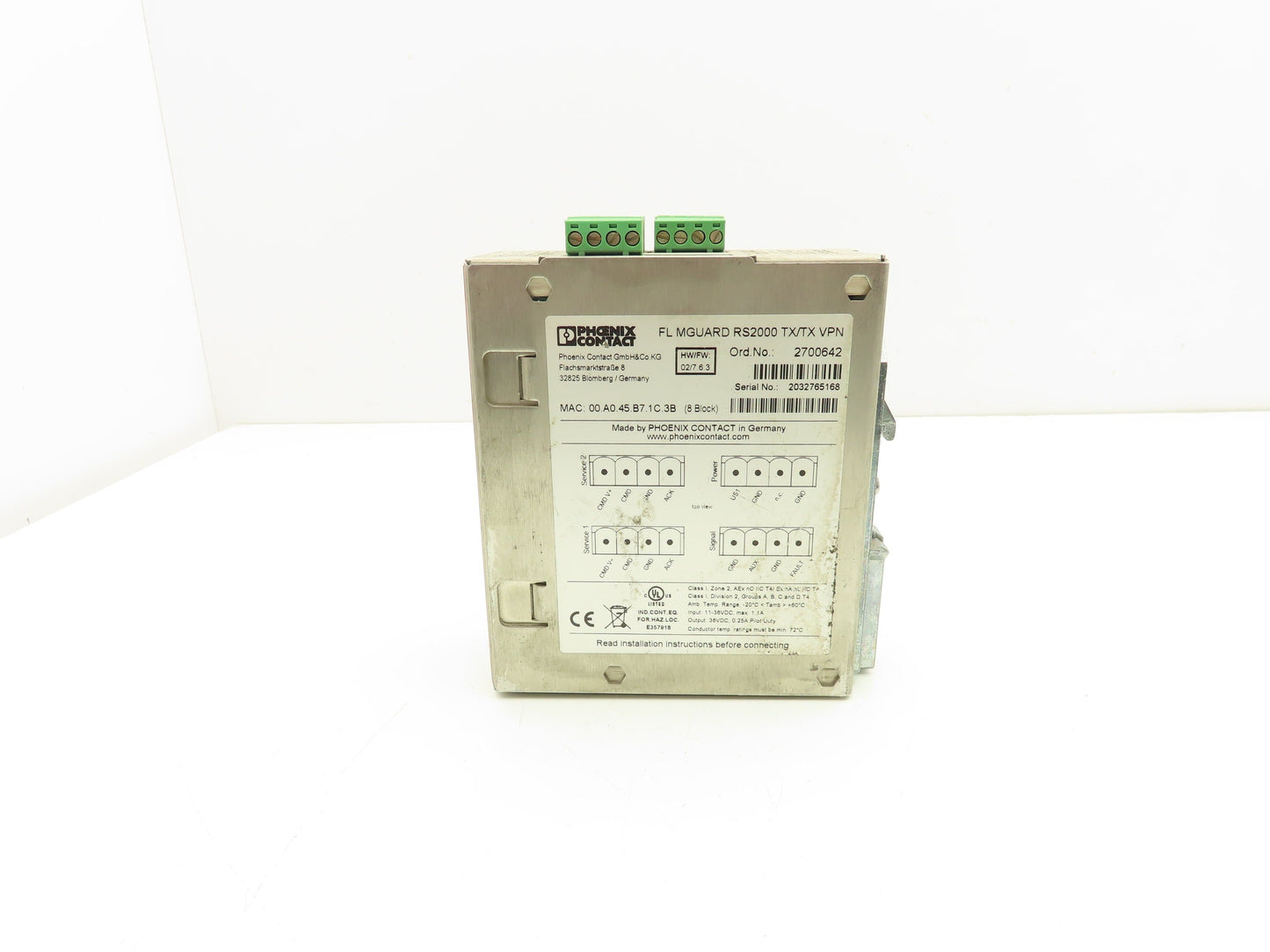 Phoenix Contact FL MGUARD RS2000 TX/TX VPN PLC Remote Maintenance Router Module