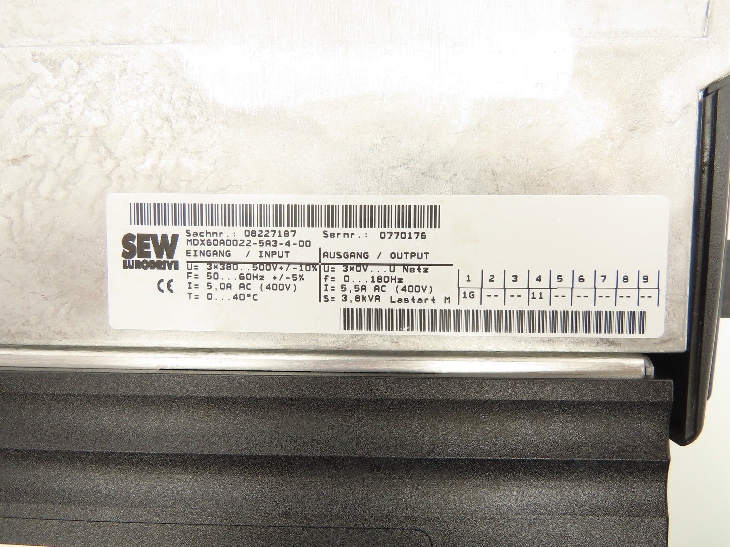 Sew Eurodrive MDX61B0022-5A3-4-00 Movidrive VFD Inverter Drive 3HP 2.2kW 3PH