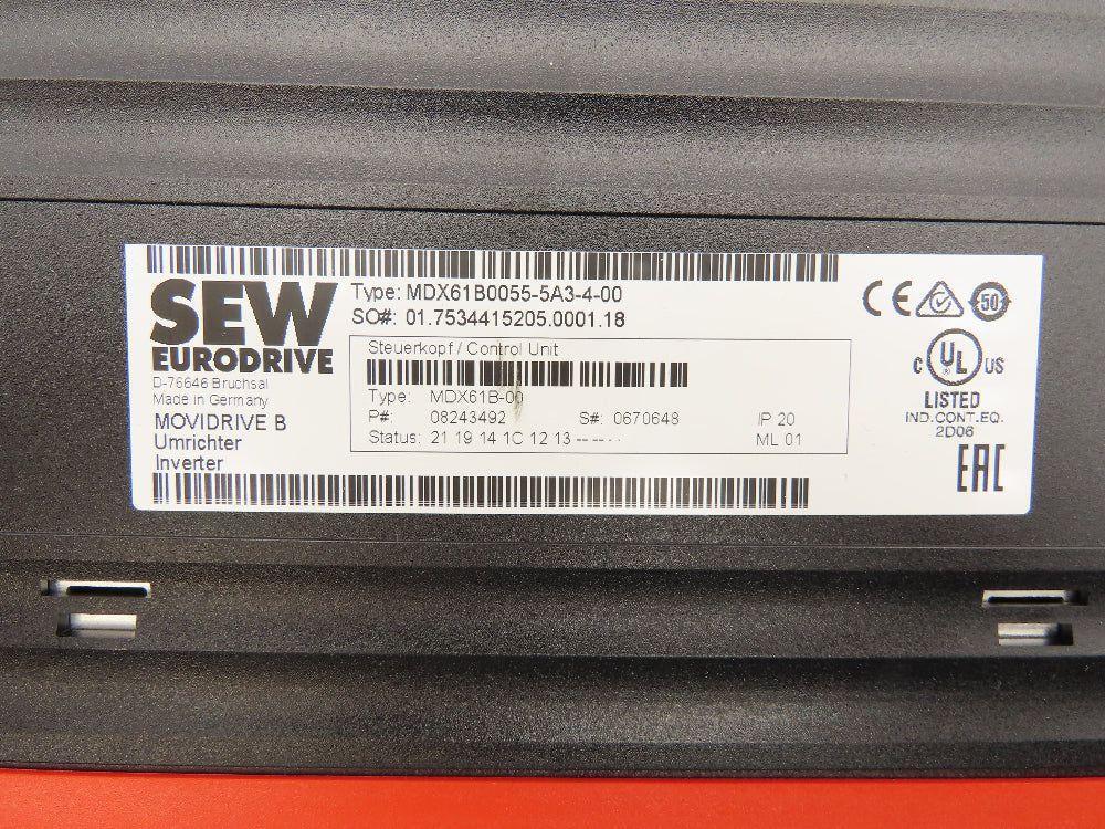 Sew Eurodrive MDX60A0054-5A3-4-00 Movidrive B Inverter Drive w/Controller MDX61B