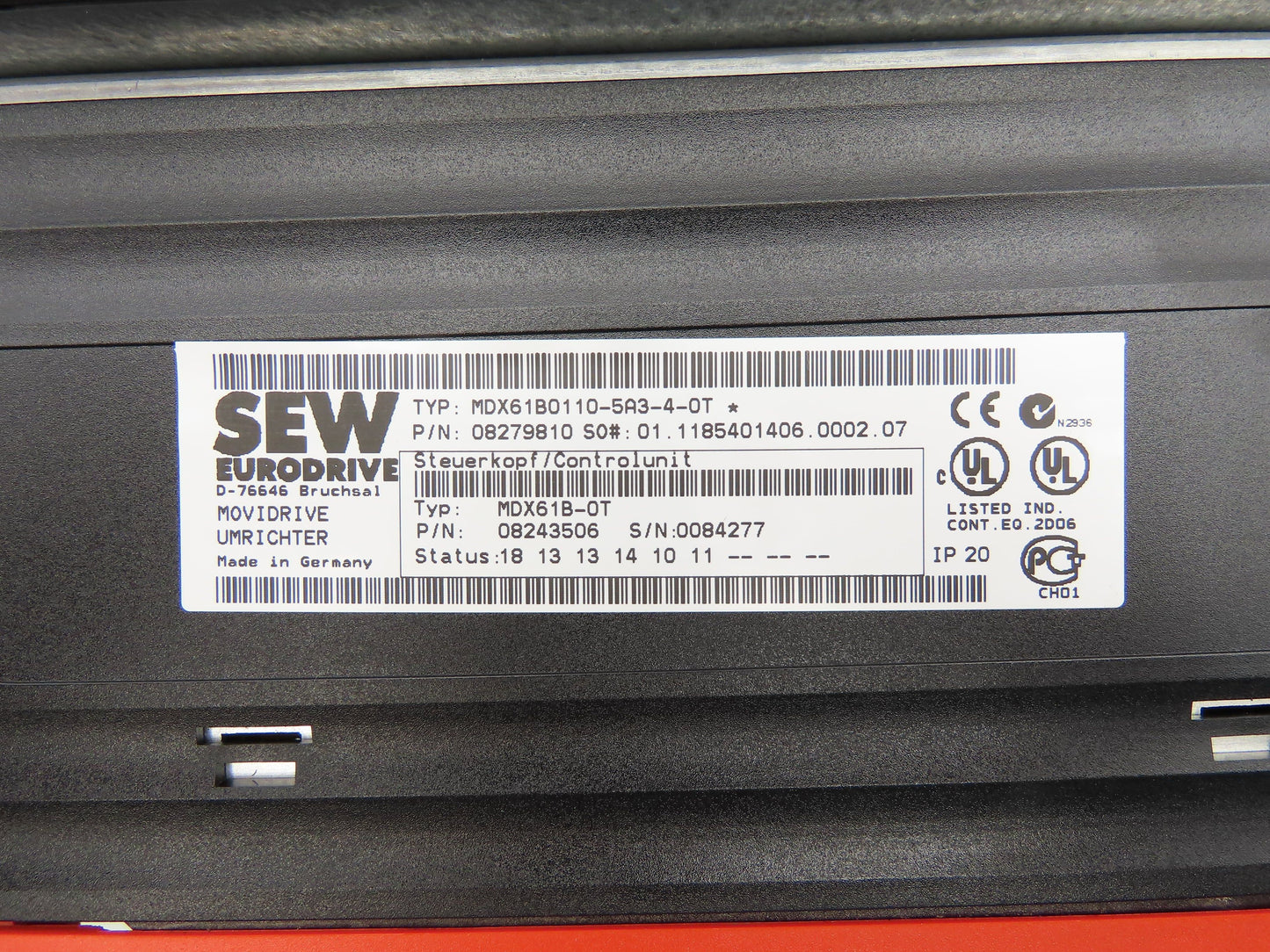 Sew Eurodrive MDX61B0110-5A3-4-0T Movidrive Inverter Drive w/Controller MDX61B