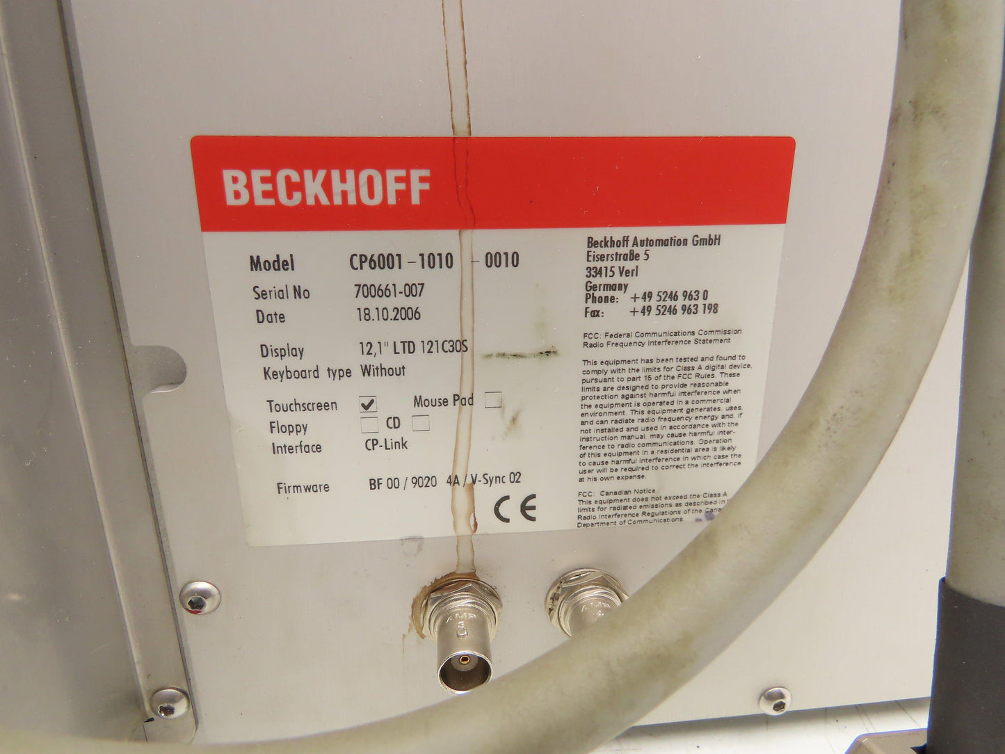 Beckhoff CP6001-1010-0010 HMI Touchscreen Operator Control Panel 12.1"