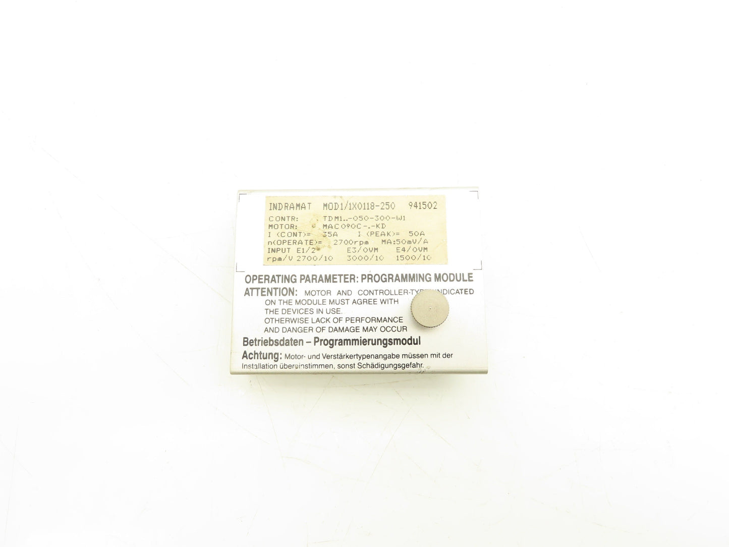 Indramat 	TDM1..-050-300-W1 Programming Module 50A 2700RPM