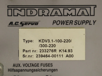 Indramat KDV 3.1-100-220/300-220 AC Main Servo Spindle Drive 100A 300V