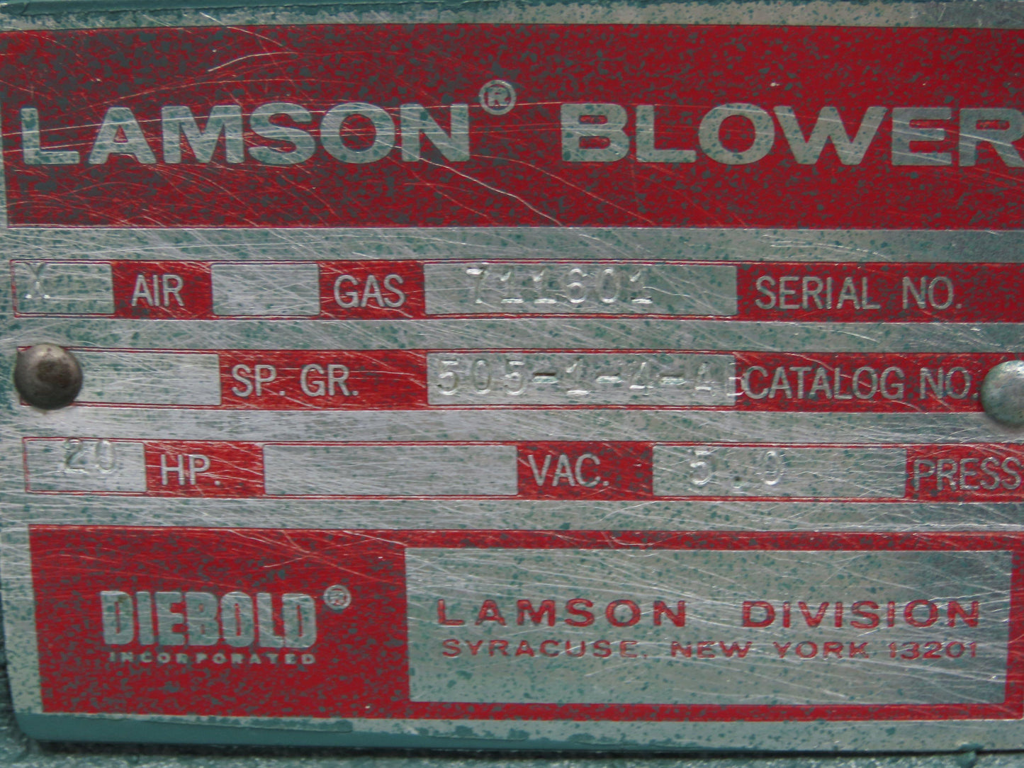 Lamson 505-1-4-AD Multistage Centrifugal Blower Direct Drive 20Hp 5LBS Air