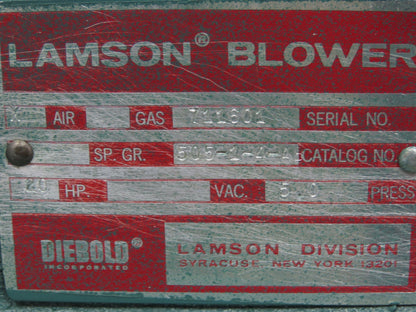 Lamson 505-1-4-AD Multistage Centrifugal Blower Direct Drive 20Hp 5LBS Air