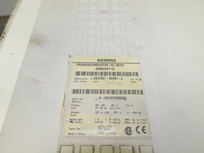 Siemens 6SE7027-2ED61-Z Simovert Masterdrive VC AC Converter Drive 480V 72A