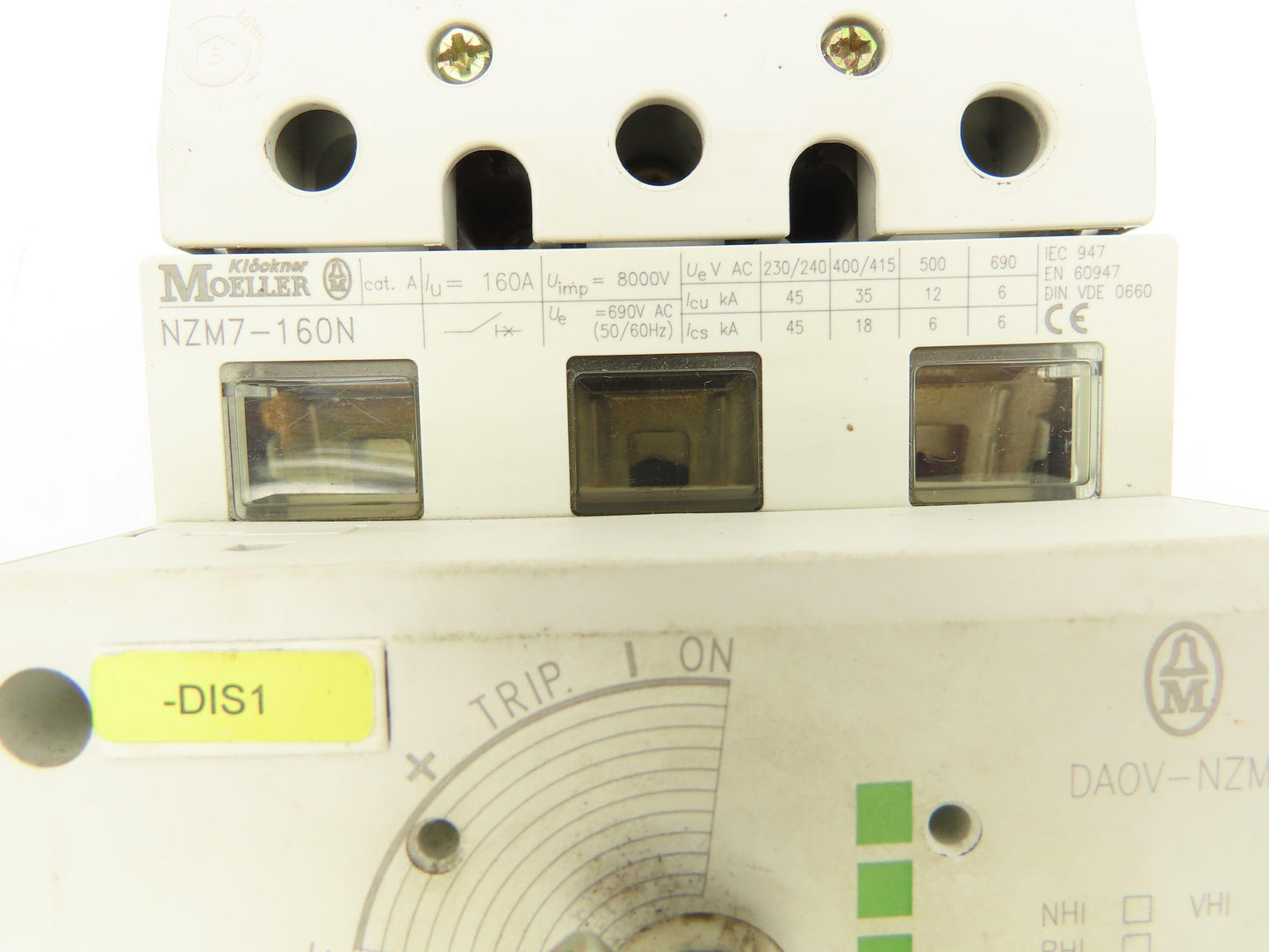 Moeller NZM7-160N Circuit Breaker With Rotary Drive Adaptor 160A 690VAC 3 Pole