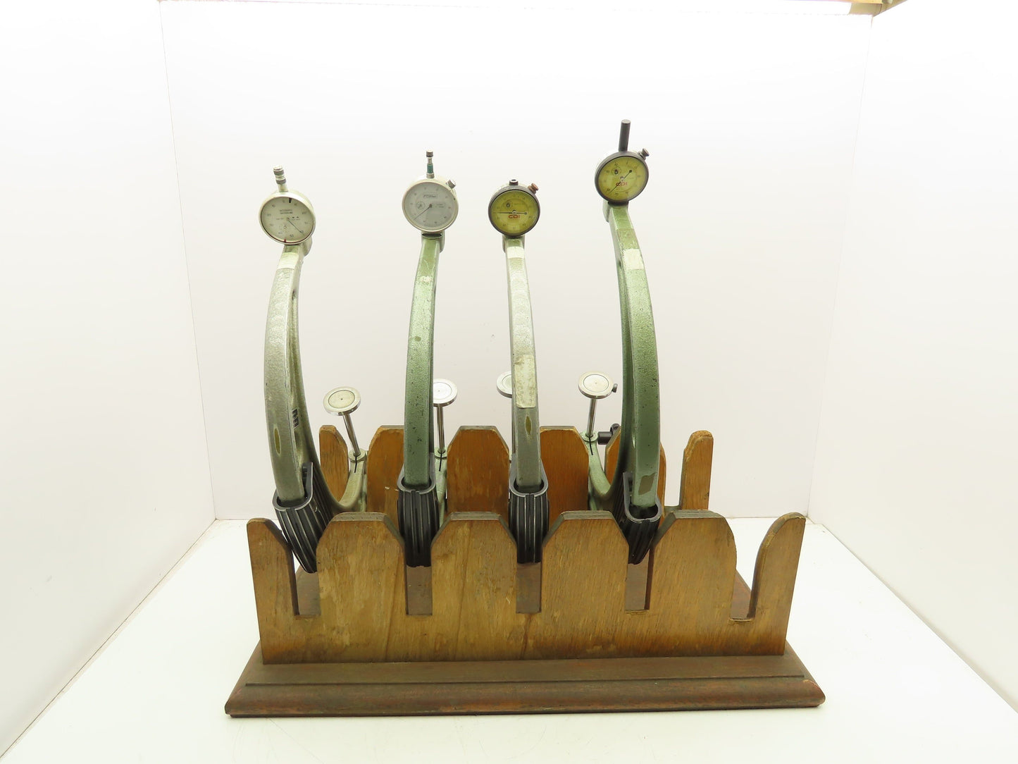 Vintage Tubular Bow Micrometer 2.3-14" Outside Dia 0.1mm Dial Gauge Set of 4