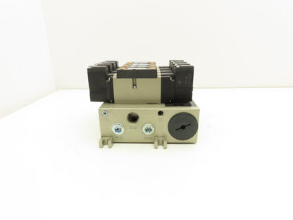 SMC VFS3300-5FZ Pneumatic 5-Station Manifold 5/3 Solenoid Valves 24VDC 3/8" NPT