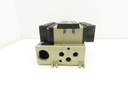 SMC VFS4500-5FZ Pneumatic 5-Station Manifold 5/3 Solenoid Valves 24VDC 1/2" NPT