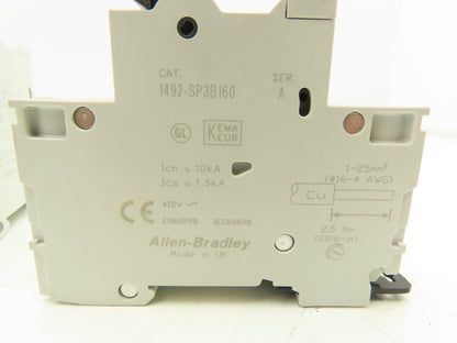 Allen Bradley 1492-SP3B160 Mini Circuit Breaker 16A 3-Pole 277/480V 3PH Lot of 7