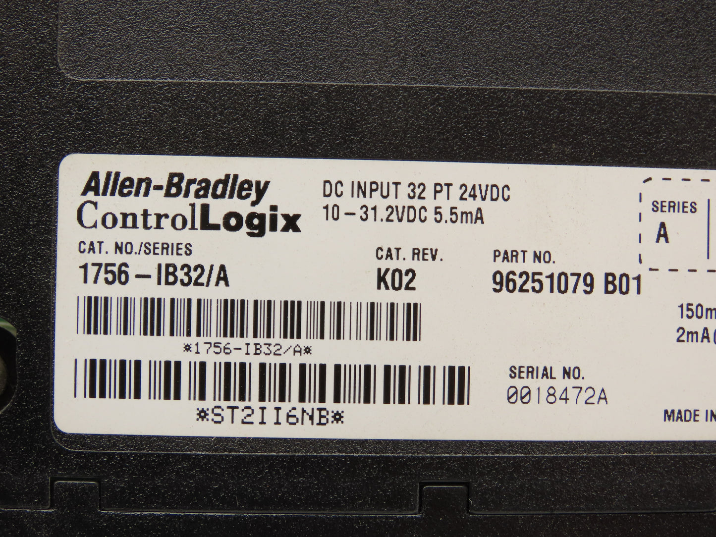 Allen Bradley 1756-IB32/A ControlLogix Input Module K02 32 Point 24VDC Ser.A