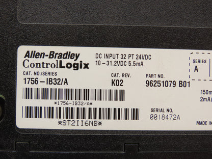 Allen Bradley 1756-IB32/A ControlLogix Input Module K02 32 Point 24VDC Ser.A