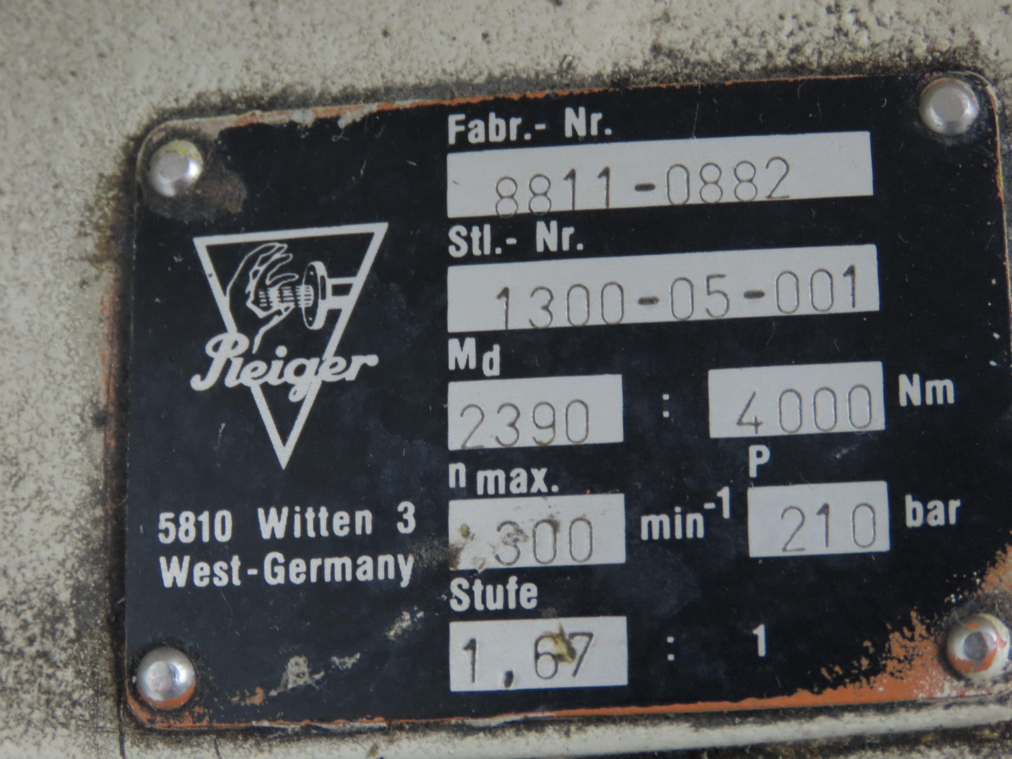 Reiger 8811-0882 Radial Piston Hydraulic Motor 2950 Ft-Lb